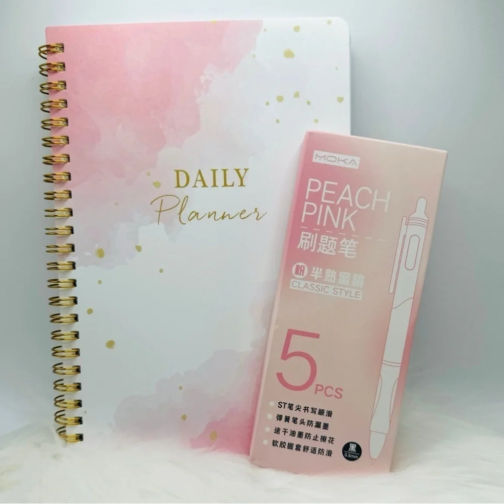 Daily Planner Undated With Black Gel Pens Bundle Set